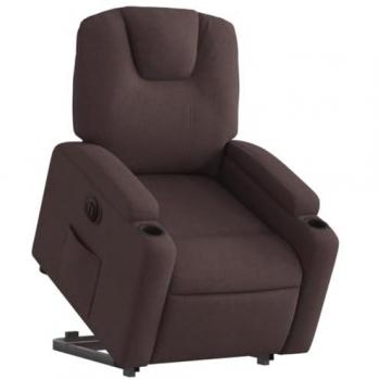 Silla reclinable eléctrica de tela marrón oscuro con respaldo reclinable, reposabrazos, sillón de relax y descanso, asiento ajustable