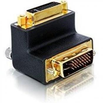 Adaptador DVI-I 29 pines macho a hembra, acodado 90°, Dual Link, negro