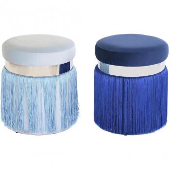 Reposapiés DKD Home Decor Plateado Metal Azul Cielo y Azul Marino con Flecos 35 x 35 x 41 cm (2 Unidades)