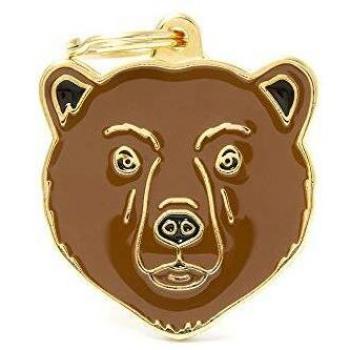 My Family Placa de Identificación Personalizado para Perro Made in Italy, Oso Marrón, Placa de identificación de Perro Grabada Gratis Aluminio, Metal Esmaltado a Mano, Colección Wild