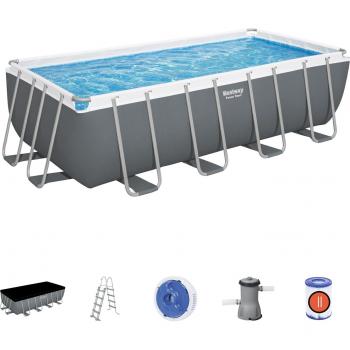 Piscina Tubular Rectangular Bestway Power Steel 488x244x122 cm con Depuradora de Cartucho, Escalera y Cobertor