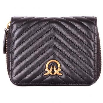 Pinko Taylor Quilted Cartera Con Cremallera Alrededor Negro-Oro Antiguo