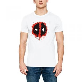 Marvel Deadpool Paint Logo Camiseta, Blanco, M para Hombre
