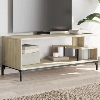 Mueble de TV de madera de ingeniería y acero en color roble, dimensiones 102x40x41 cm, diseño moderno para salón
