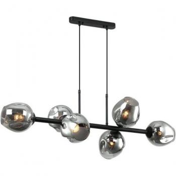 Lámpara colgante moderna Borgo Black Steel de 6 bombillas, 97 cm, con pantalla ahumada grafito E27