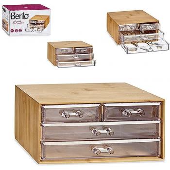 Cajonera de bambú con 4 cajones acrílicos transparentes