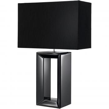Lámpara de mesa Searchlight con base de espejo negro y pantalla de seda de imitación negra, 1 luz, casquillo E27
