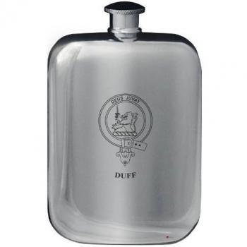 Duff Family Crest Design Pocket Hip Flask 6oz Rounded Polished Pewter