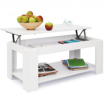COMIFORT Mesa de Centro Elevable - Mueble con Revistero, Gran Almacenaje, Estilo Moderno, Muy Resistente, Fabricada en Europa, Color Blanco Mate
