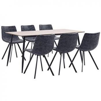 vidaXL Juego de Comedor 7 Piezas Cuero Sintético Mobiliario Decoración Interior Casa Hogar Robusto Duradero Resistente Funcional Práctico Útil Negro