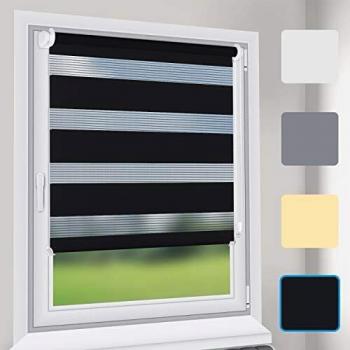 Sekey Estor Enrollable Doble Tejido Noche y Día Persiana Enrollable para Ventanas Puertas Dormitorios Oficinas, 60cm x 130cm Negro
