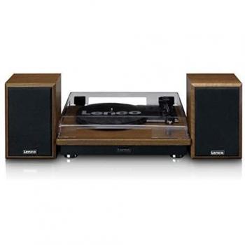 LENCO LS-100WD - Tocadiscos de madera con dos altavoces externos y tracción por correa