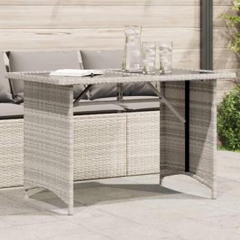 Mesa de jardín Polyrattan con superficie de vidrio gris claro 110x68x70 cm