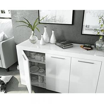 Habitdesign Aparador, Buffet Moderno, Armario Auxiliar Comedor, Modelo Ambit, Color Blanco Artik, Medidas: 144 cm
