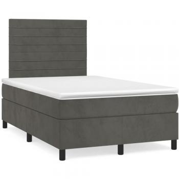 Cama box spring suave con colchón de terciopelo gris oscuro 120x190 cm