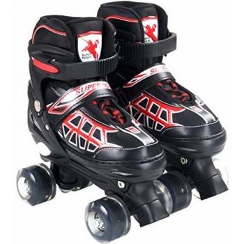 DIMPLEYA Patines En Doble Hilera para Niños Tamaño Ajustable Patines De Ruedas Patines Quad con Rodamiento Silencioso ABEC-7 Cómodo Y Transpirable Ideal para Niños Y Principiantes,Rojo,M