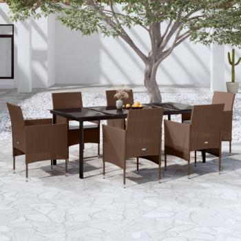 7-Piece Brown and Black Garden Dining Set with Cushions