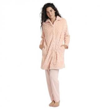 Bata de Mujer Admas Soft Sleep Coral 2XL, Manga Larga, Tejido Calentito, Cierre de Botones