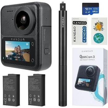 KanDao QooCam 3 Cámara de Acción 360, Combo de Viaje, Resolución 5.7K, 62MP para Fotos, Grabación a 60fps, Sensores Duales de 1/1.55