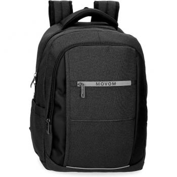 Mochila Movom para portátil de 15,6'' en negro, dimensiones 30 cm x 42 cm x 15 cm, fabricada en Poliéster con dos compartimentos