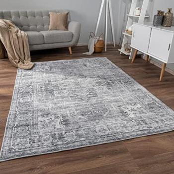 Alfombra Moderna de Salon Oriental Vintage, Pelo Corto Suave Gris, 200x280 cm