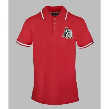 Aquascutum Men's AQ 1851 Embroidered Tipped Red Polo Shirt - Size Medium