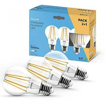 Pack de 3 Bombillas LED Filamento A60 8W E27 Luz Cálida 2700K 1060 Lúmenes