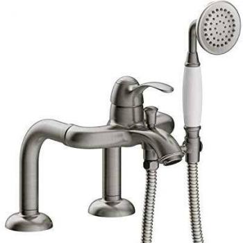 Grifo Monomando para Bañera TRES CLASIC con Tomas de Agua Acodadas y Flexible Anticalcáreo Color Acero