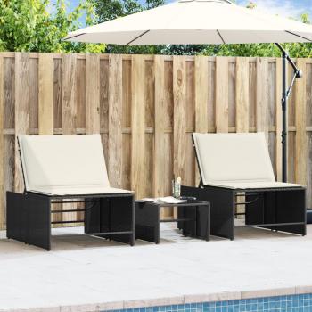 Tumbonas con mesita 2 unidades ratán sintético negro vidaXL Sillas de Exterior Ideal para jardín, playa, piscina, terraza