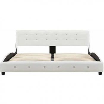 Estructura de cama de cuero sintético blanco 160x200 cm