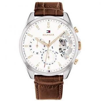 Reloj de Hombre Tommy Hilfiger Baker 1710450 - Multifuncción, Cuarzo, Correa de Cuero Marrón, Resistente al Agua 5 Bar + Caja
