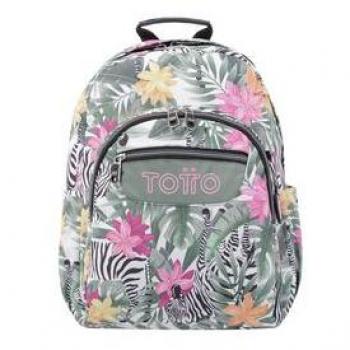 Mochila Escolar Grande Totto Acuarela Tropical Cebras