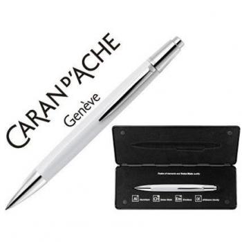 Bolígrafo Caran d'Ache Alchemix Cuerpo Laca Blanca Adornos Cromados Brillante con Estuche Punta Media