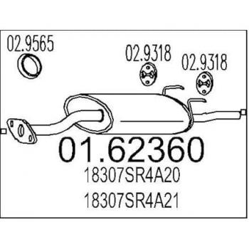 Silenciador trasero MTS 01.62360 para HONDA CIVIC V Hatchback y Coupe, compatible con referencias 18307SR4A20 y 18307SR4A21