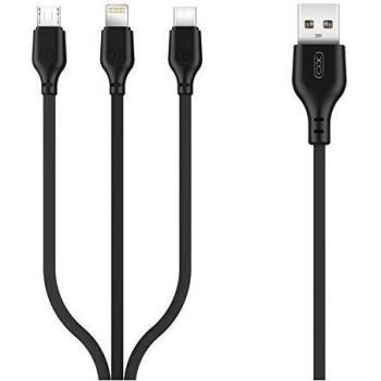 Cable NB103 Carga Rápida 3 en 1 Micro USB + Tipo C + Lightning a USB Negro XO