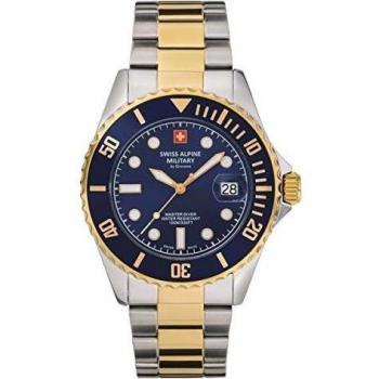 Reloj Analógico de Buceo Suizo Alpine Military 7053.1145 para Hombre - Cuarzo, 42mm, 10ATM, Acero Inoxidable Bicolor Azul