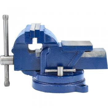 Tornillo de banco VOREL 36039, capacidad de sujeción de hasta 100 mm, construcción robusta en acero, mordazas fijas y móviles con superficie estriada para un agarre seguro, base giratoria de