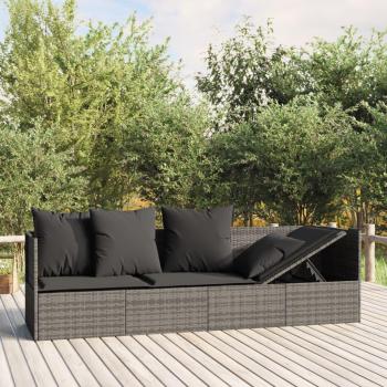 Gray Poly Rattan Outdoor Lounge Bed with Cushions