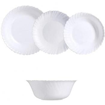 Vajilla Opal Festón 19 Piezas para 6 Personas - Blanco Brillo, Ecológica y de Vidrio Templado