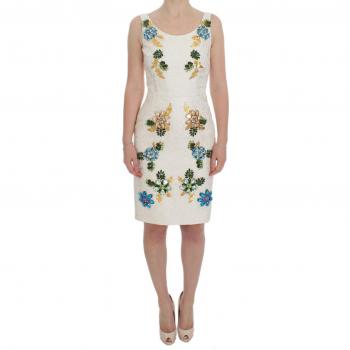 Dolce & Gabbana Elegant Floral Brocade Sheath Dress - IT40|S, Midi Dress, Female, Multicolor, Size: XS White Floral Embroidered Sheath Dress