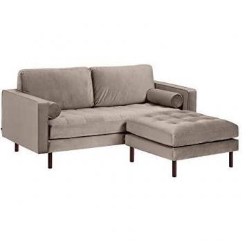 Kave Home - Sofá Debra 2 plazas con reposapiés Terciopelo Topo 182 cm