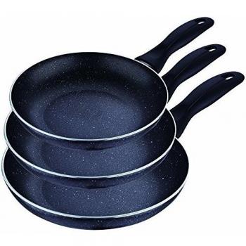 San Ignacio Set De 3 Sartenes Revestimiento En Mármol Ø16 Ø20 Ø24 Cm, diámetro de 16 cm, 20 cm y 24 cm, Aluminio, Negro, Centimeters