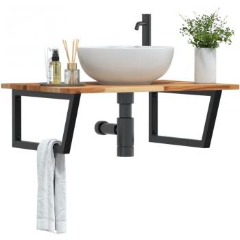 Estante de lavabo de pared acero y madera maciza de acacia Vidaxl Marrón