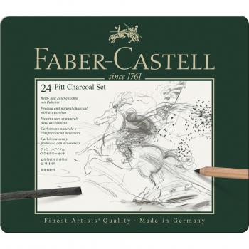 Faber-Castell 112978 - Estuche de metal con 24 piezas de carbón