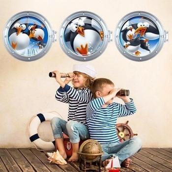 Wall Art r00293 Pegatinas de Pared para niños, ojo de buey Pingüinos, 98 x 30 x 0,1 cm, multicolor