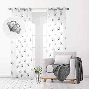Deconovo Visillos para Ventanas Gasa Voile Efecto Lino Cortinas Habitación Traslúcida para Niños con Ojales 2 Unidades 140 x 280 cm Gris
