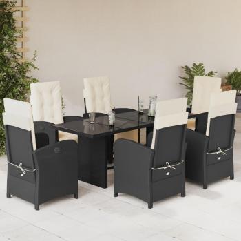 vidaXL 7 Piece Garden Dining Set with Cushions Black Poly Rattan