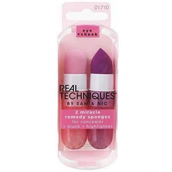 Real Techniques Miracle Remedy Sponges - Juego con dos esponjas de milagrosas para retoques con estuches de viaje