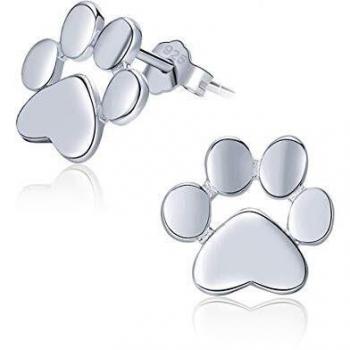 SIMPLOVE Pendientes de Huellas de Perro o Gato, Lindos Animales de Mascota Huella Pendientes Plata de ley 925, Regalo de Cumpleaños para Mujeres y Niñas