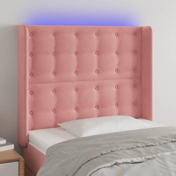 Cabecero LED rosa de terciopelo con dimensiones 103x16x111/128 cm